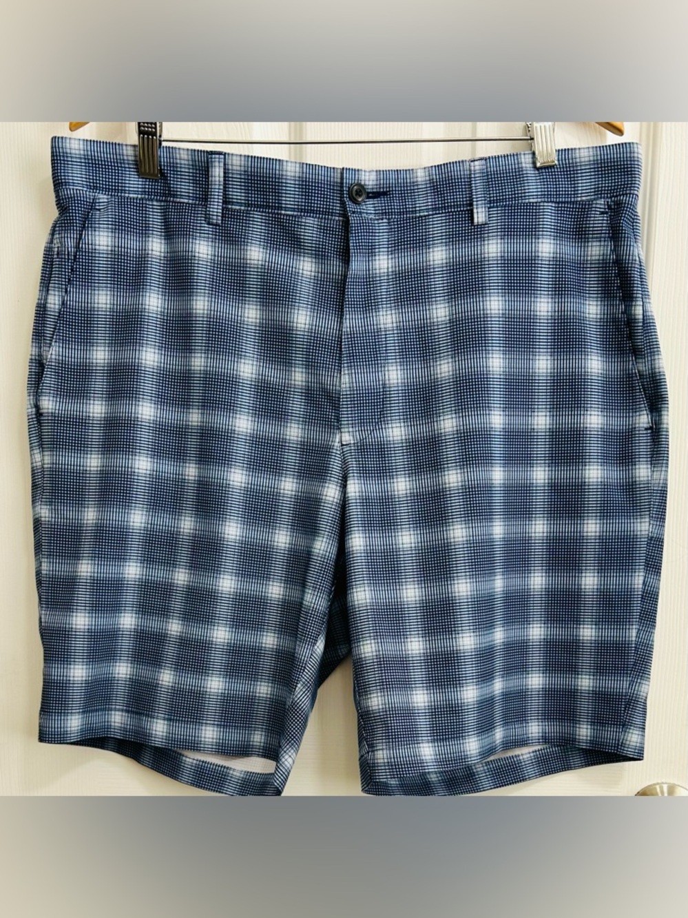 PGA Tour Plaid Active Stretch Waistband Men's Golf ShortsPeacoat Blue Size 38